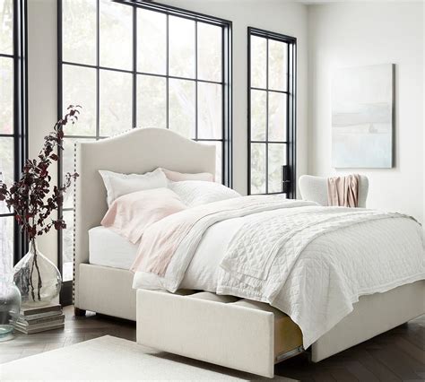 Raleigh Curved Upholstered Tall Storage Platform Bed Pottery Barn