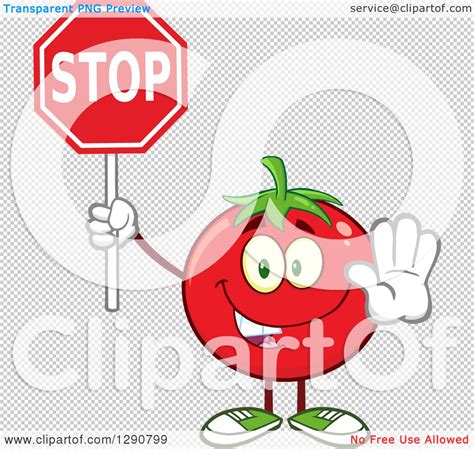 Clipart of a Happy Tomato Character Gesturing and Holding a Stop Sign ...