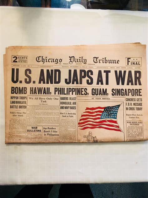 Chicago Daily Tribune Monday Decembre 8 1941 Us And Japs At War