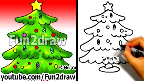draw  christmas tree   min   draw easy drawings fundraw youtube