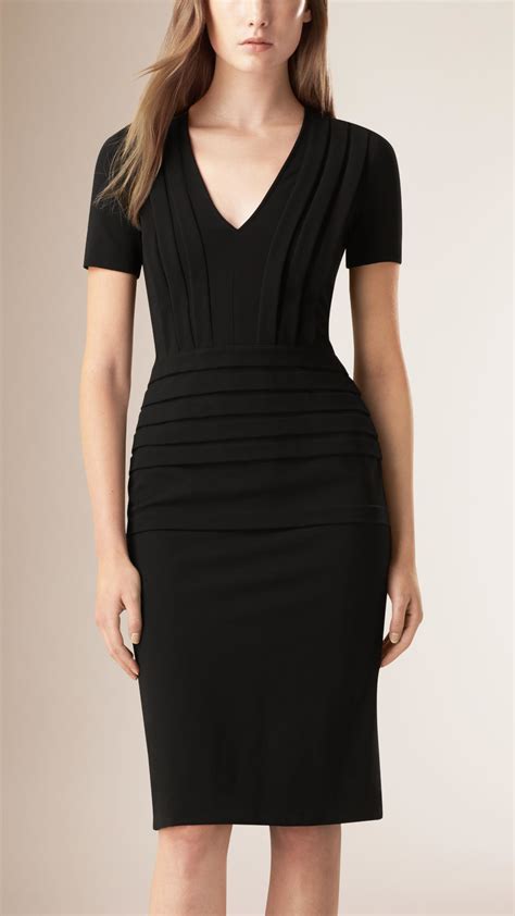 Lyst Burberry Pleat Detail Fitted Dress In Black