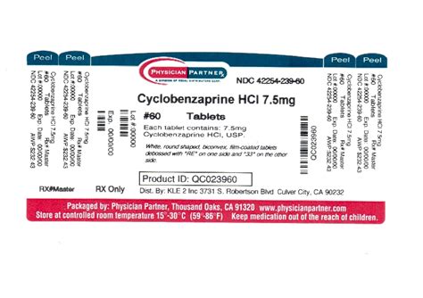 Cyclobenzaprine Hyrochloride Rebel Distributors Corp Fda Package