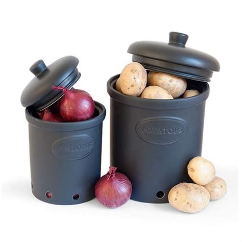 Galzone Ceramic Vegetable Storage Jars Garlic Onion Or Potato Black