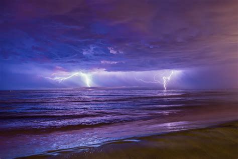 Storm Cloud And Lightning Over The Ocean Hd Wallpaper Background