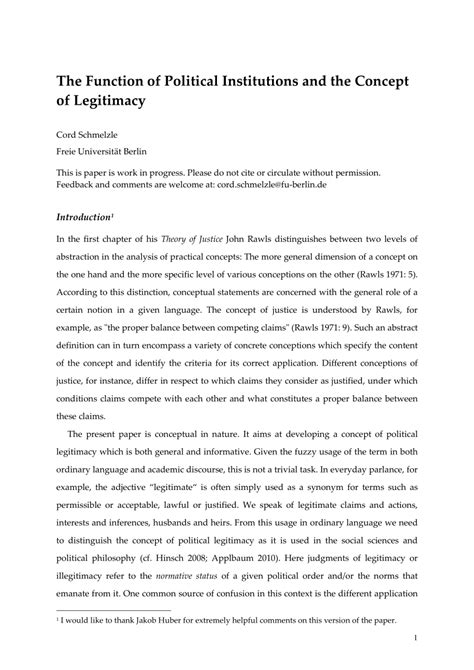Pdf The Function Of Political Institutions And The Concept Of Legitimacy