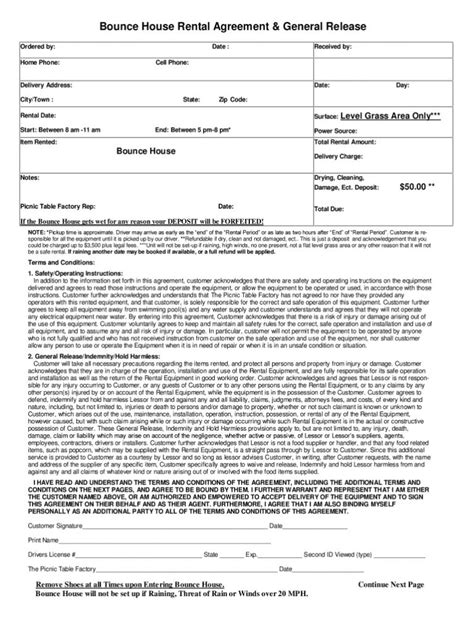 Bounce House Agreement Form Fill Online Printable Fillable In Bounce