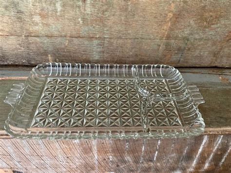 Glass Rectangle Vintage Serving Tray With Dividers Crystal Etsy