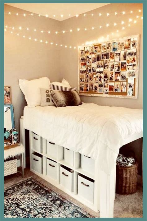 Cute Dorm Room Ideas I Like The Storage Are Under The Dorm Room Loft Bed Dorm Room Hacks Cool