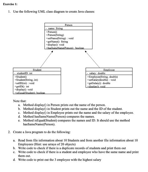 Solved Exercise 1 1 Use The Following Uml Class Diagram To