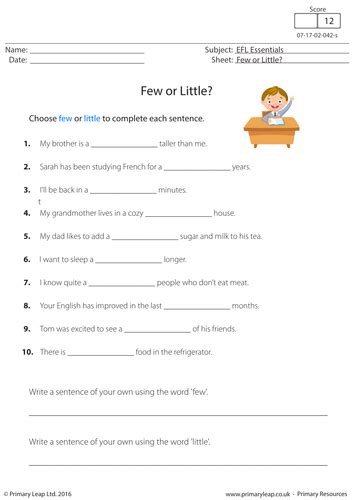 English Worksheet Few Or Little Teaching Resources