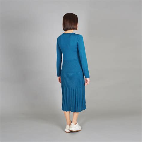 Marika Long Sleeve Wool Knit Dress Turquise Shop With Veta