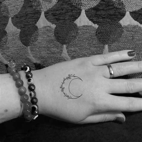 2 Floral Crescent Moon Tattoos Hand Drawn Temporary Tattoo Etsy