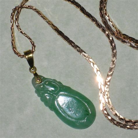 Carved Vintage Jade Pendant With K Gold Bail And Chain From