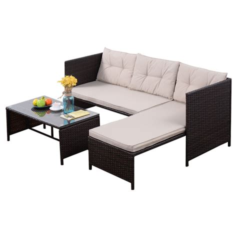 Costway 3pcs Patio Wicker Rattan Sofa Set Outdoor Sectional