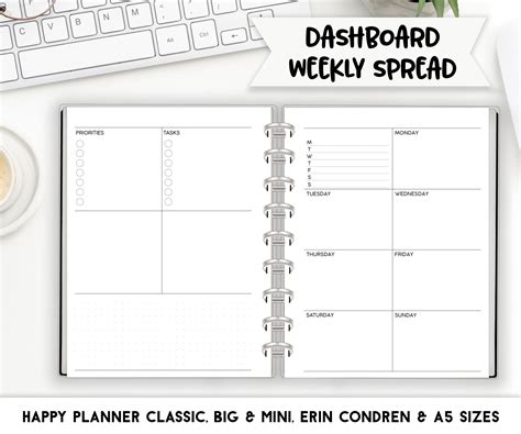 Weekly Dashboard Minimalist Planner Inserts For Happy Planner Classic