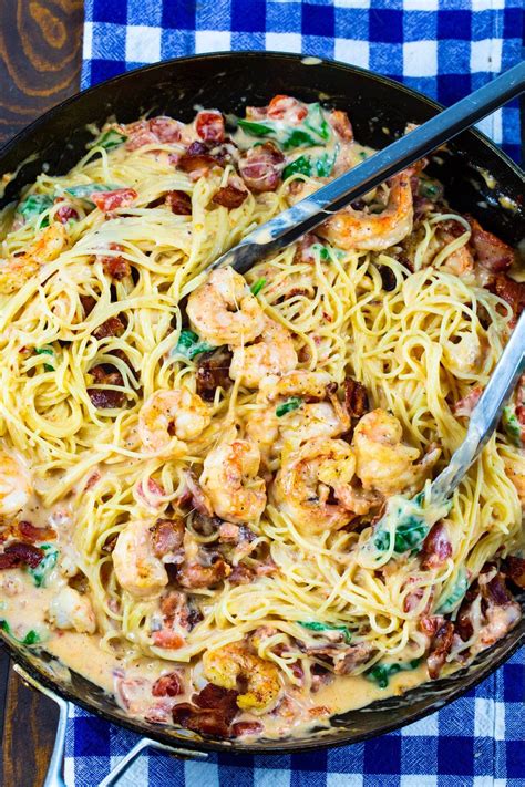 Creamy Angel Hair Pasta With Bacon And Shrimp Spicy Southern Kitchen