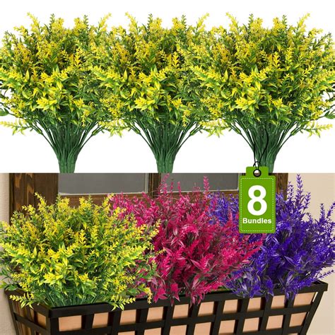 8 Bundles Artificial Flowers For Outdoor Decoration Uv Resistant Faux