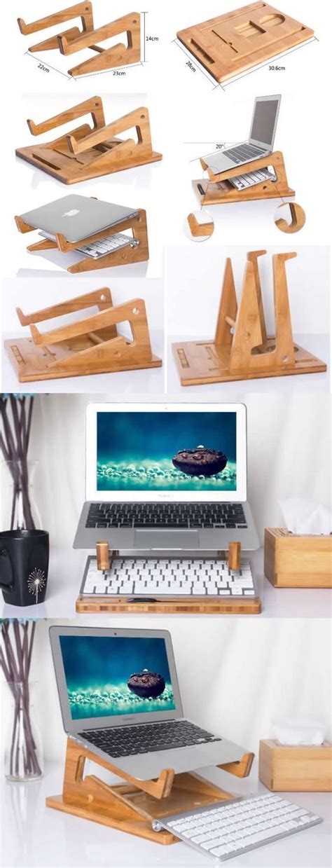 Bamboo Wooden Laptop Macbook Folding Cooling Stand Riser Dock Laptop