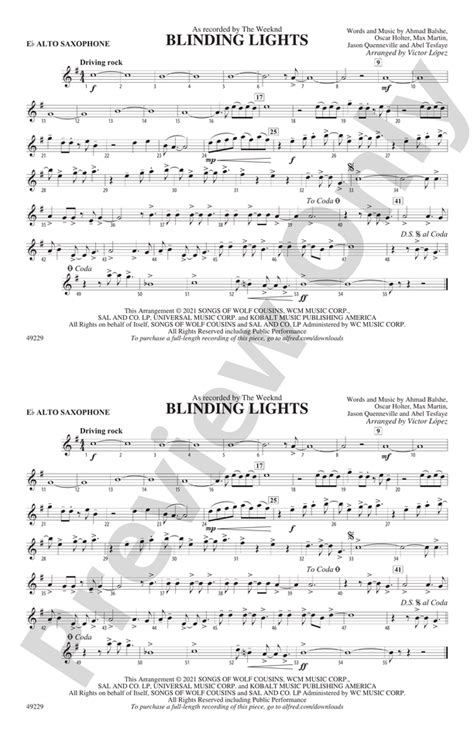 Blinding Lights E Flat Alto Saxophone E Flat Alto Saxophone Part