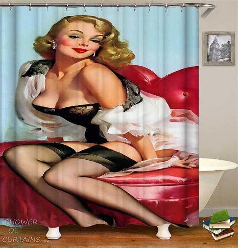 Shower Curtains With Vintage Sexy Pin Up Girl Shower Of Curtains