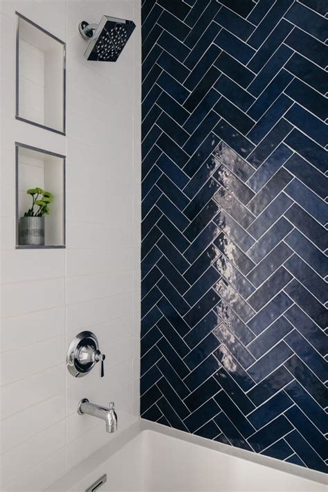 Bath Tile Combination Accent Tile In Herringbone Pattern Combined With