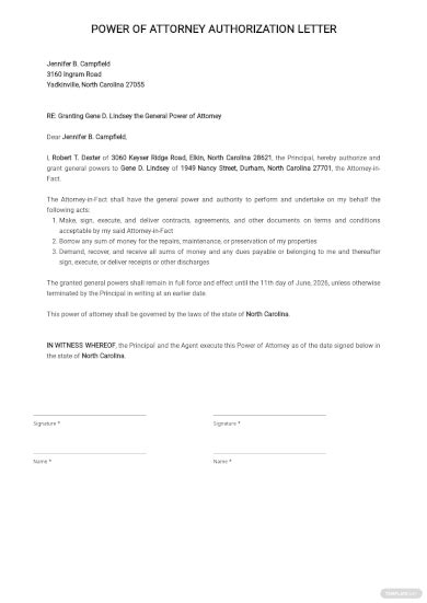 Power Of Attorney Authorization Letter Examples Format Sample Examples