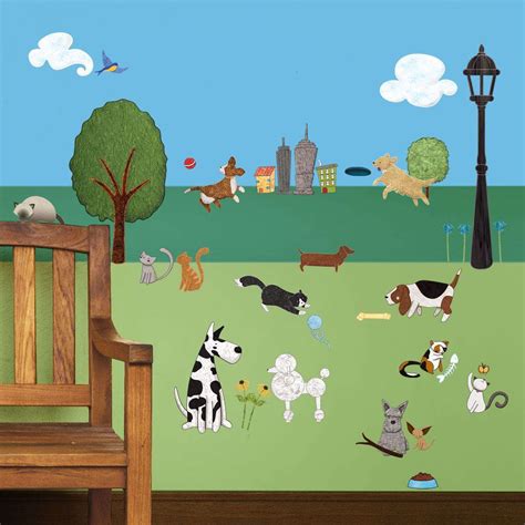 Dog And Cat Wall Stickers City Park Theme Wall Decals