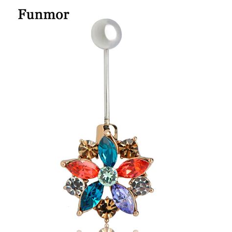 Funmor Bright Flower Shape Belly Piercing Crystal Body Jewelry Women