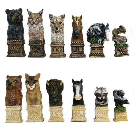 Wild Animals Hand Painted Polystone Chess Pieces