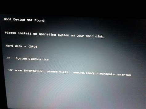 Solved Re Hard Disk 3f0 Bootdevice Not Found Error Message Hp