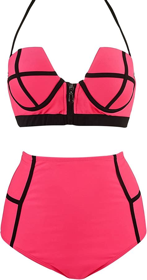 La Plage Womens Swimsuit Bikini Set Zip Colorful High