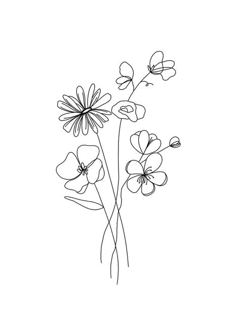 Minimalist Dainty Fine Line Drawing Floral Birth Month Flower Custom