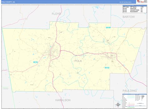 Polk County Ga Zip Code Wall Map Basic Style By Marketmaps Mapsales
