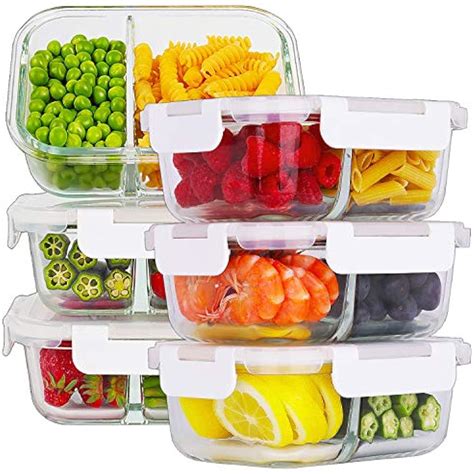 Bayco 6 Pack Glass Meal Prep Containers 2 Compartment Food Storage With Lids Ebay