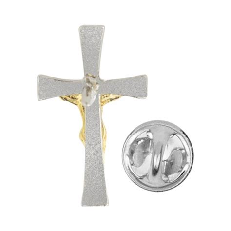 Two Tone Silver And Gold Crucifix Lapel Pin