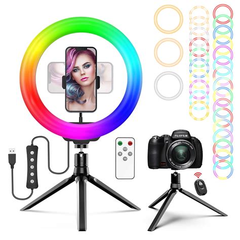 10 Led Rgb Selfie Ring Light With Tripod Stand And Phone Holder Remote
