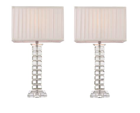 Pair Of Tall Modern Glass Table Light Bedside Lamp Lights White Shades