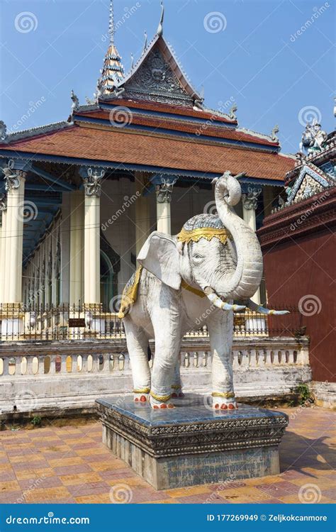 White Elephant Buddhist Temple Statue Battambang Cambodia Stock Image