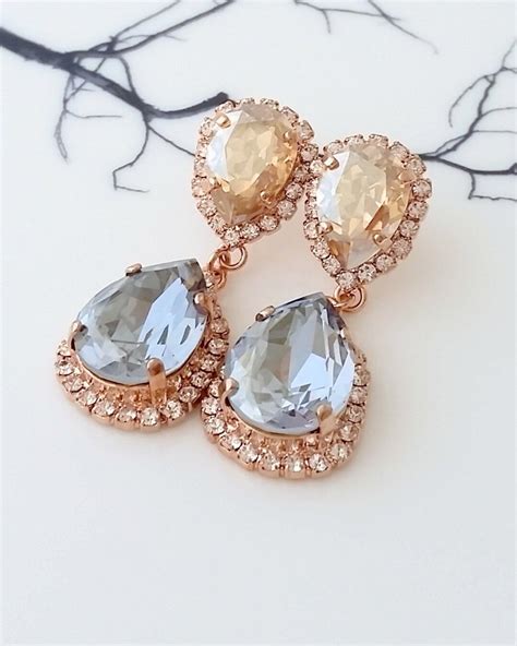 Bridal Chandelier Earrings Dusty Blue Earrings Champagne Earrings Dusty