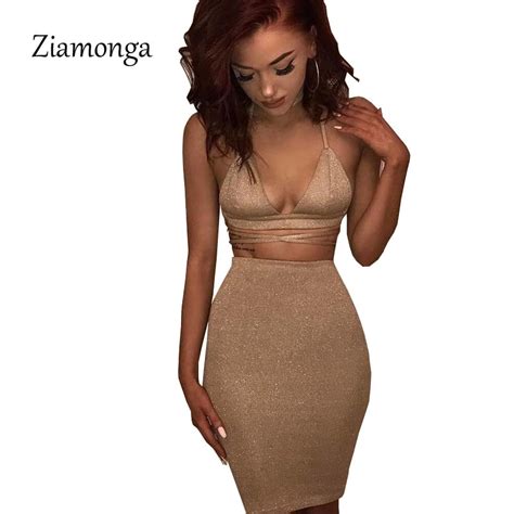 Ziamonga Sequin Women Sexy Deep V Neck Club Dress Slim Backless Bodycon Party Nightclub 2 Pieces