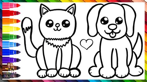 Cómo Dibujar Un Gato Y Un Perro Dibuja Y Colorea Un Lindo Gato Y Un