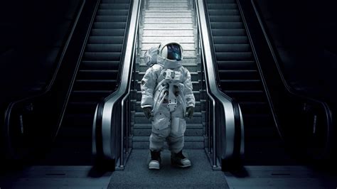 Download Wallpaper 1920x1080 Astronaut Cosmonaut Spacesuit Escalator
