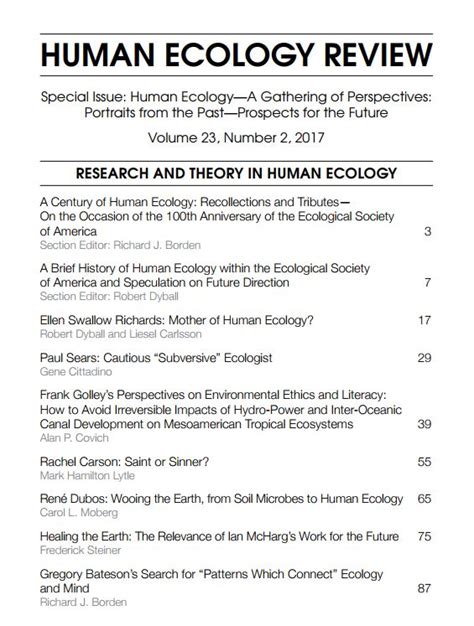 Historical Perspectives In Human Ecology Historical Records Committee