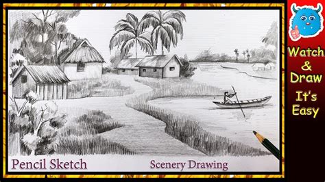 How To Draw Village Scenery Pencil Sketch For Beginners Youtube