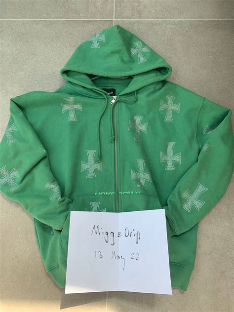 Unknown London Unknown Green Rhinestone Hoodie Grailed