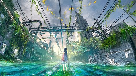 Yuumei Future Forest City Sky Anime Girls 1920x1080 Wallpaper