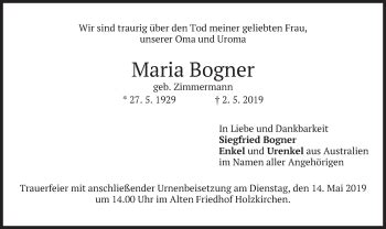 Traueranzeigen Von Maria Bogner Trauer Merkur De