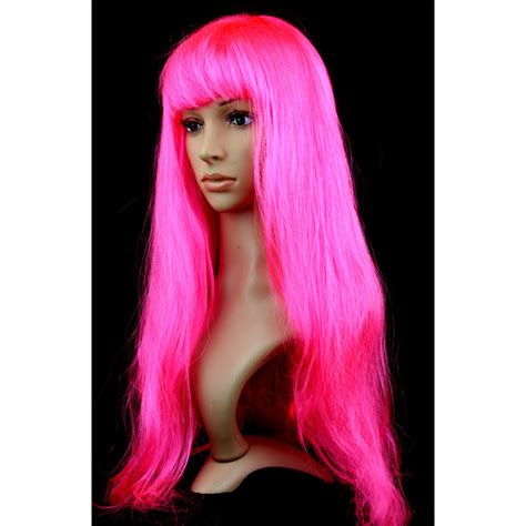 Womens Fashion Hot Pink Straight Bangs Cosplay Wig Long Straight Hair