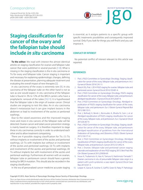 Pdf Staging Classification For Cancer Of The Ovary And The Fallopian Tube Should Include In