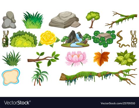 Set Natural Objects Royalty Free Vector Image Vectorstock